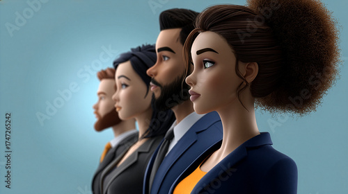 3D rendered diverse leadership team profiles forward-looking vision strategic alignment business illustration
