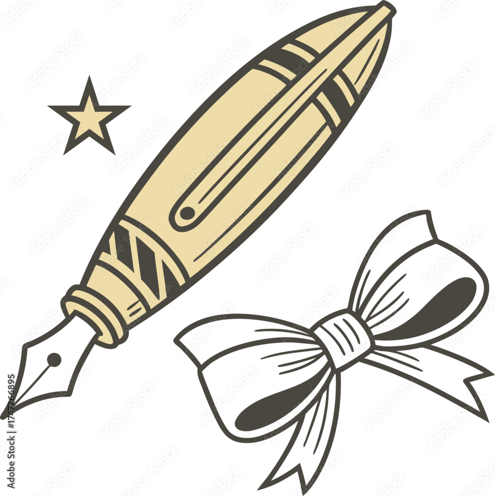 Fototapeta premium Vintage pen star and bow writing quill