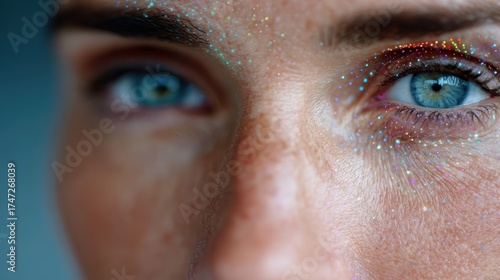 facial emotion recognition, womans face edited with ai emotion detection overlay to display emotional indicators across facial features in a high-quality editorial