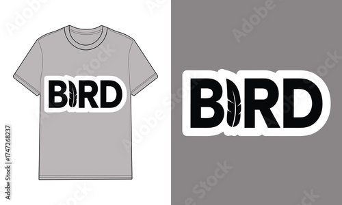 Gray t shirt with bird feather text graphic design mockup