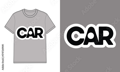 Gray t shirt with car text graphic mockup