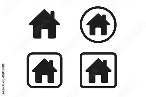 Home icon set for web design. House symbol collection for website homepage button. Simple black glyph, real estate pictogram. Vector graphic element for user interface UI and UX.