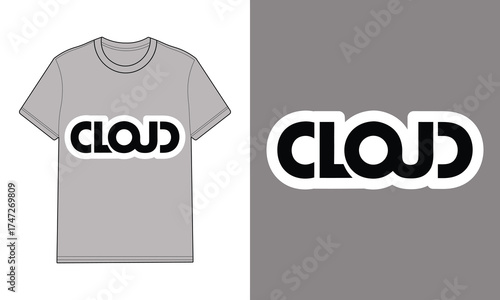 Gray t shirt with cloud typography design mockup