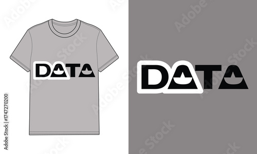 Gray t shirt with data word graphic design t-shirt clothing