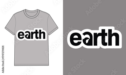 Gray t shirt with earth text graphic isolated text t-shirt clothing