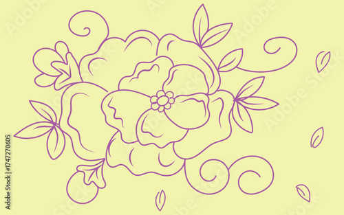 Elegant Ribbon Flower Sketch, Decorative Floral Ribbon Line, Hand Drawn Ribbon Bloom Art