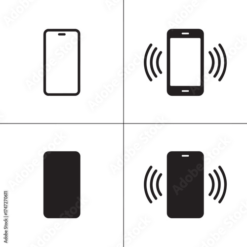 Smartphone icons showing ringing and silent modes on white background Keywords: smartphone, phone
