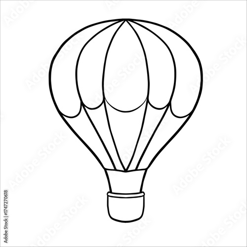 Vector illustration of a hot air Balloon. Linear drawing with airship in vintage sketch style. Contour image air Balloon. Hand drawn outline vintage hot air Balloon for invitations and nursery decor