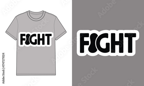 Gray T Shirt with Fight Word Graphic text