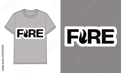 Gray t shirt with fire typography logo apparel clothing
