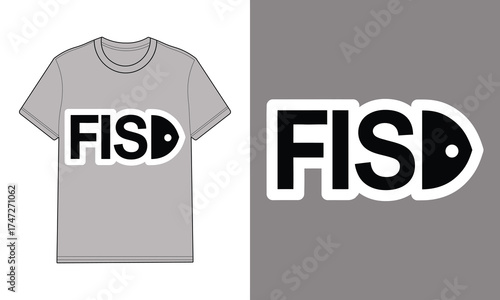 Gray t shirt with fish typography design clothing apparel