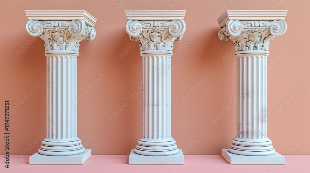 Naklejka premium Elegant antique white column on beige backdrop for product showcase in 3d rendering mockup scene