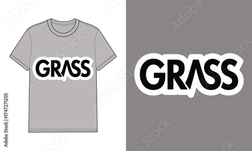 Gray t shirt with grass typography logo apparel clothing
