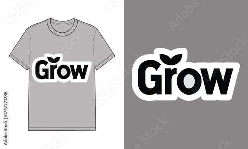 Gray t shirt with grow logo leaf sprout tshirt apparel