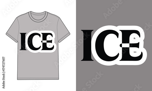 Gray t shirt with I C E graphic design t-shirt clothing