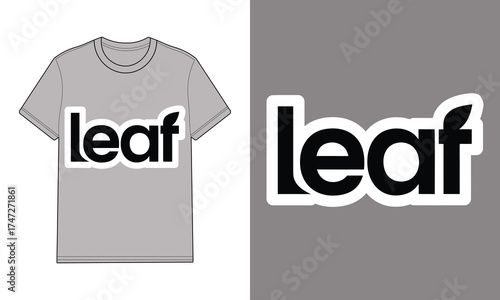Gray t shirt with leaf typography logo graphic mockup