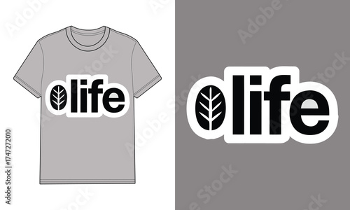 Gray t shirt with life logo featuring a tree trunk t-shirt clothing