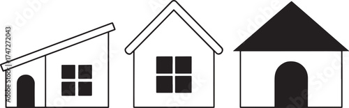 Three Simple House Icons With Different Roofs And Windows Keywords: house, home, building, icon