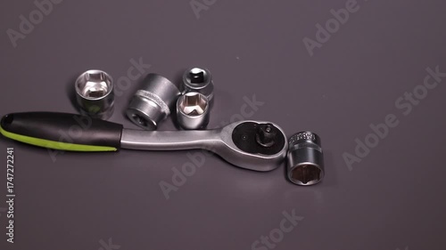 A set of building tools and instruments for repair in black and green colour. Must-have for men. Equipment for building. Repair tool kit. construction concept. gray background . High quality photo