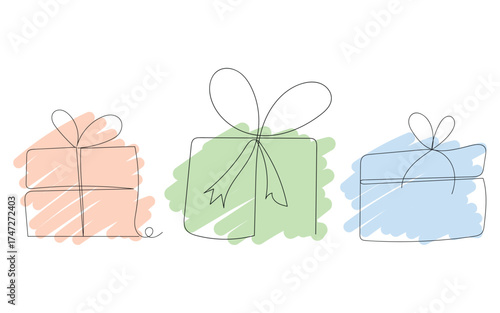 Cute Watercolor Gift Boxes, Pastel Wrapped Presents Sketch, Hand Drawn Celebration Gifts