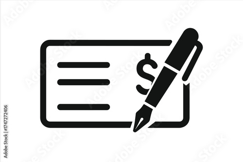 Vector check payment icon with pen illustration, finance concept, transparent background, editable vector design, banking, money transaction, payment method, financial document