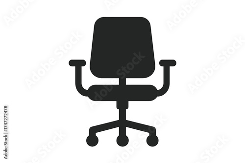 Black office chair silhouette vector illustration. Modern ergonomic desk chair icon on transparent background. Office furniture, workspace, workplace seating, swivel chair concept.