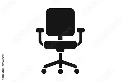 Modern office chair vector icon with transparent background, ergonomic desk chair illustration, swivel seat with armrests and wheels, workspace furniture design element, minimalistic silhouette
