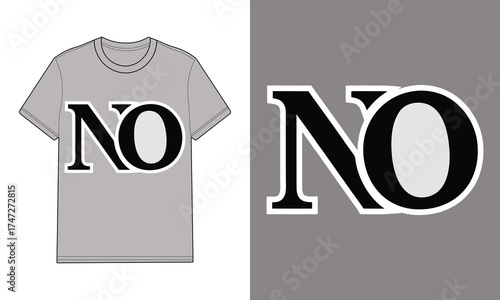 Gray T Shirt with N O Text Graphic word typography