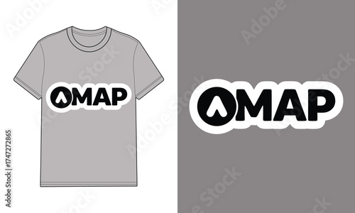 Gray t shirt with O M A P logo arrow icon clothing apparel