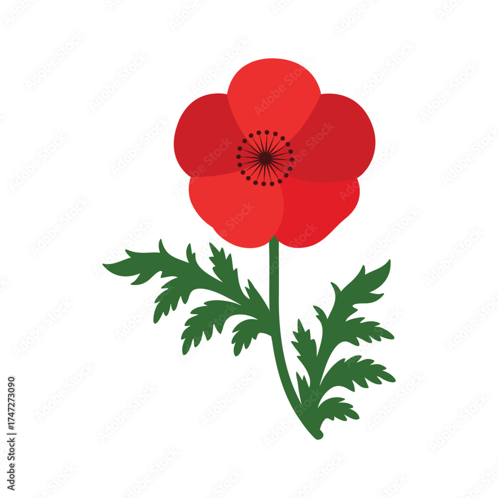 Naklejka premium poppy flower flat vector illustration