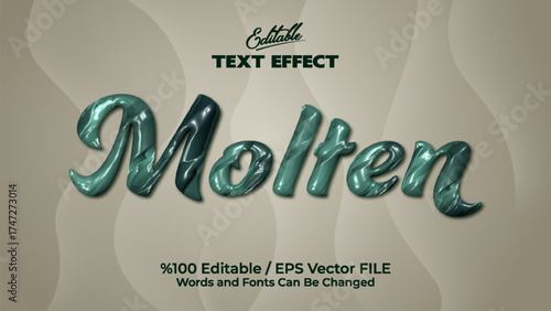 Molten text effect editable vector file with glossy metallic style and smooth shiny surface design for creative typography and graphic projects