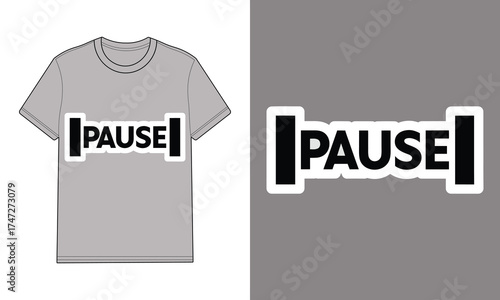 Gray t shirt with pause text graphic mockup