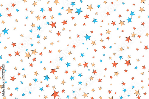 Color stars confetti background. Splash effect banner. Vector abstract illustration with blurred drops of rain for wallpaper, wrapping paper, backdrop, poster, card etc.