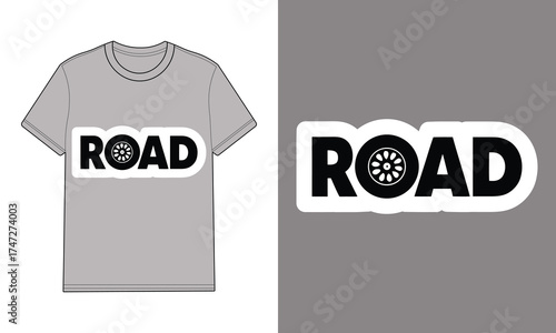 Gray t shirt with R O A D text tire graphic clothing apparel