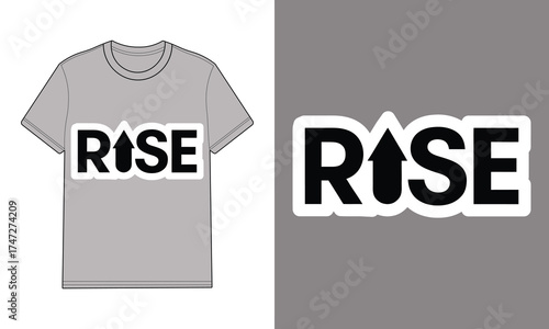 Gray t shirt with rise text graphic apparel clothing