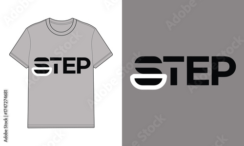 Gray t shirt with S T E P logo gray backgrounds step