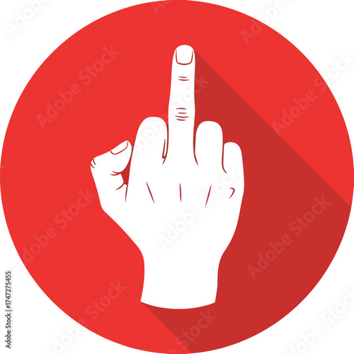 White middle finger icon flat design red circle shadow - Logo vector icon stock illustration - Flat Design Icon