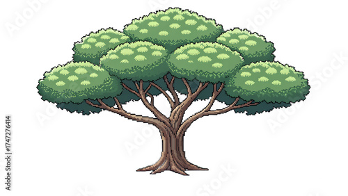 Fotografi Pixel tree asset, simple round foliage, transparent background, modular shape fo