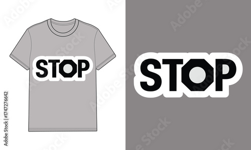Gray t shirt with stop sign graphic isolated stop sign graphic mockup