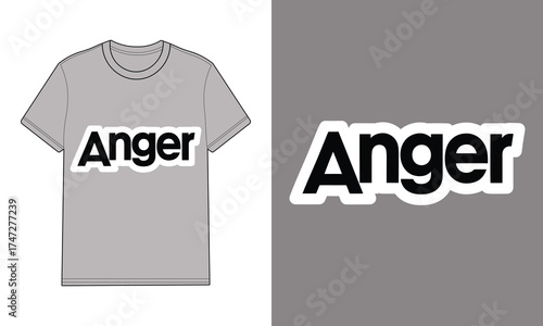 Gray t shirt with text anger separate typography word