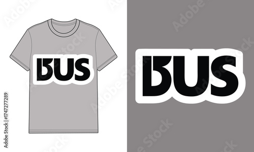Gray t shirt with text B U S outline graphic clothing apparel