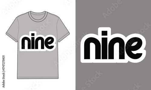 Gray t shirt with text graphic saying nine clothing apparel