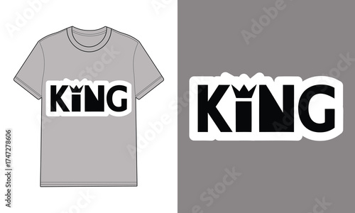 Gray t shirt with text graphic spelling king with crown t-shirt clothing