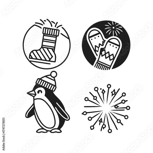 Christmas holiday icons collection festive symbols for seasonal design projects isolated on transparent background