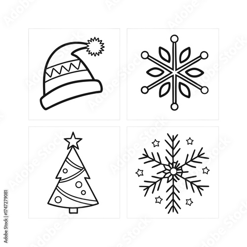 Four abstract geometric line art designs in a grid layout isolated on transparent background