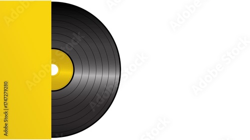 vinyl album song music playing animation white background. gramophone Phonograph disc with yellow cover loop