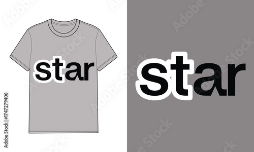 Gray t shirt with text star graphic gray backgrounds mockup