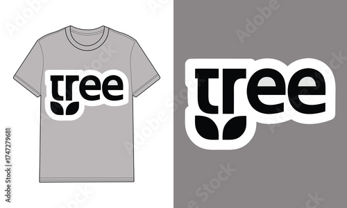 Gray t shirt with tree logo separate tree logo graphic mockup
