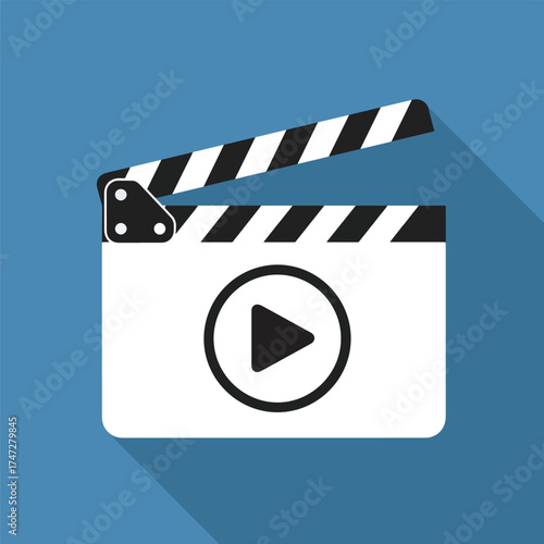 Flat design movie clapper board play button icon - Logo vector icon stock illustration - Flat Design Icon