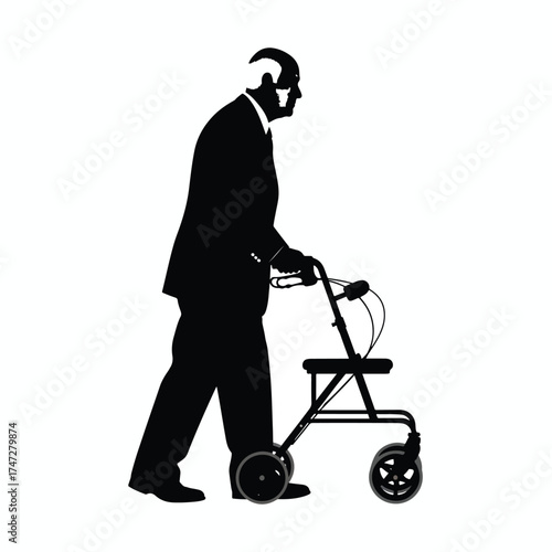 Senior man silhouette walking with a walker icon - Logo vector icon stock illustration - Flat Design Icon